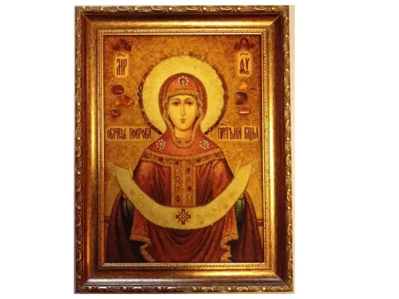 Янтарная икона «Покров Пресвятой Богородицы» ручная работа Волгоград