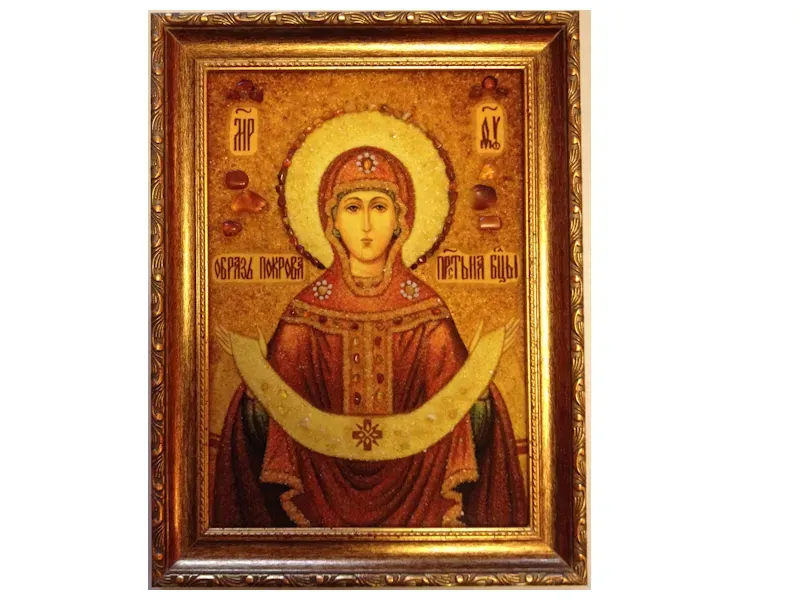 Янтарная икона «Покров Пресвятой Богородицы» ручная работа Волгоград - изображение 1