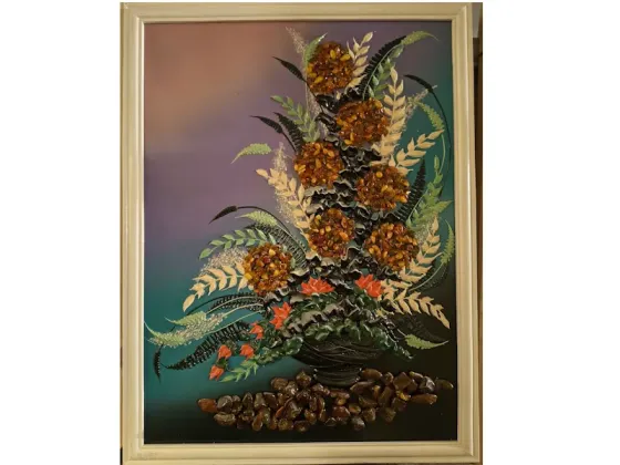 Картина из янтаря «Букет цветов в вазе» ручная работа Волгоград