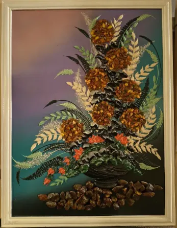 Картина из янтаря «Букет цветов в вазе» ручная работа Волгоград