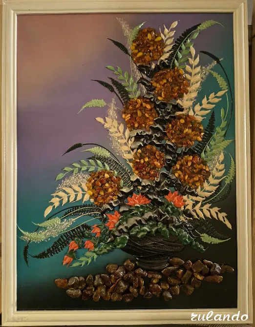 Картина из янтаря «Букет цветов в вазе» ручная работа Волгоград - изображение 2