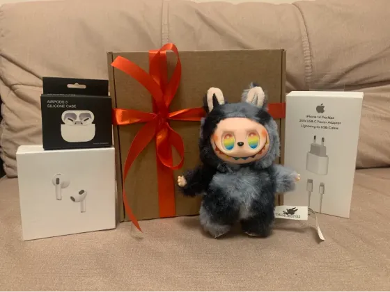 Подарочный набор для девушки - AirPods 3 + зарядка 25W + чехол + игрушка Stitch Казань