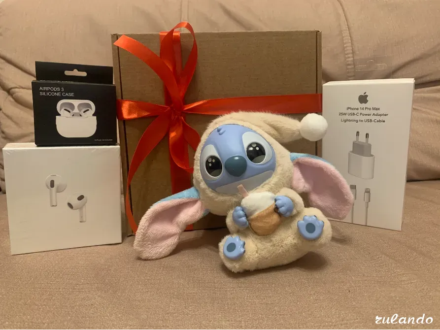 Подарочный набор для девушки - AirPods 3 + зарядка 25W + чехол + игрушка Stitch Казань - изображение 2