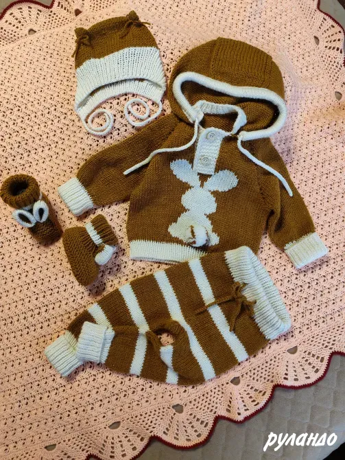 Костюм вязаный для новорожденного «Ушастик» 0-3 мес Москва - изображение 3