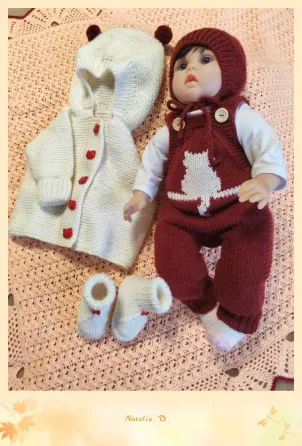 Вязаный костюм для новорожденного 0-3 мес с кошечкой и капюшоном Москва