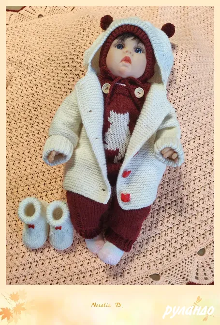 Вязаный костюм для новорожденного 0-3 мес с кошечкой и капюшоном Москва - изображение 1