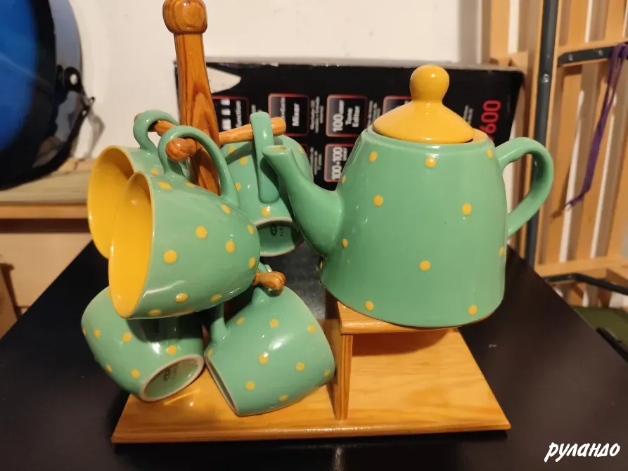 Чайный сервиз керамический 6 кружек + заварник Москва - изображение 1