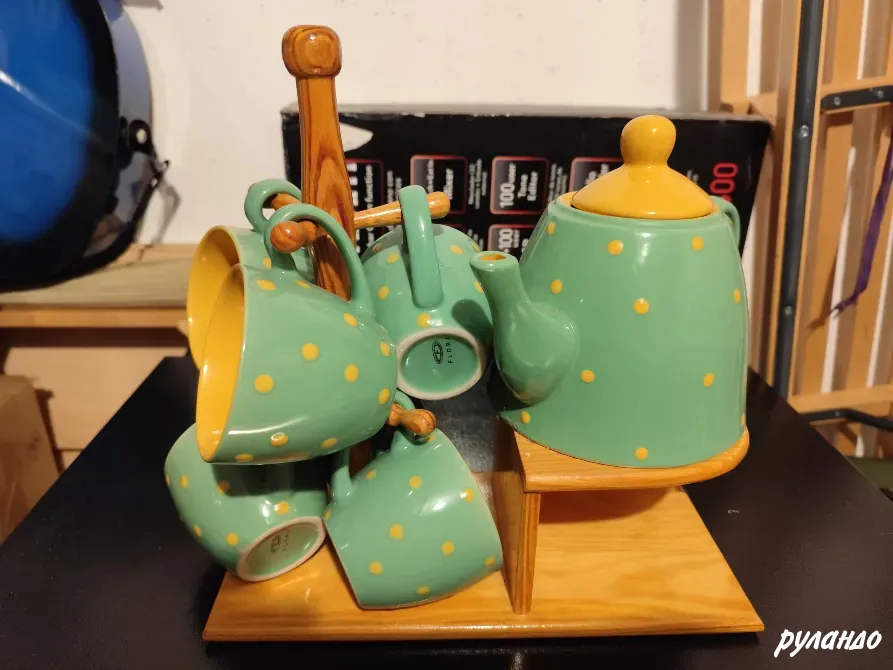 Чайный сервиз керамический 6 кружек + заварник Москва - изображение 2