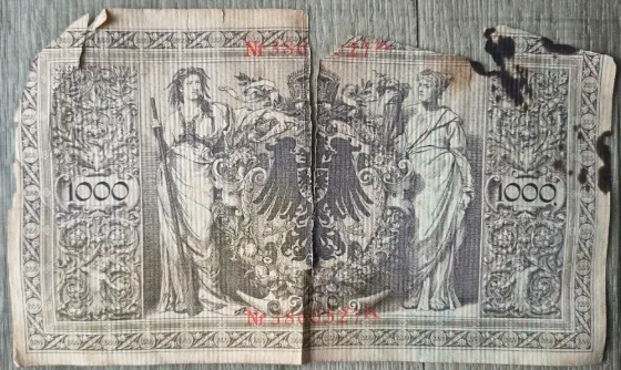 Кайзерская Германия Reichsbanknote 1000 марок, 21 апреля 1910, серия К серия D, семизначный номер Калининград